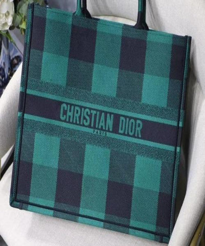 Dior Book Tote In Green & Black Embroidered Canvas