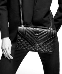 Saint Laurent Envelope Medium Bag Mix Matelassé Grain De Poudre Embossed leather Black Black-Toned