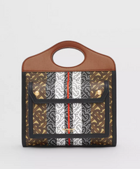 Burberry Mini Monogram Stripe E-Canvas Pocket Bag Bridle Brown