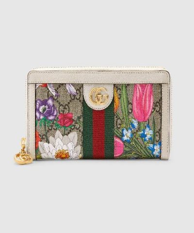 Gucci Ophidia GG Flora Zip Around Wallet White