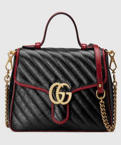 Gucci GG Marmont Small Top Handle Bag Black Cherise Matelassé