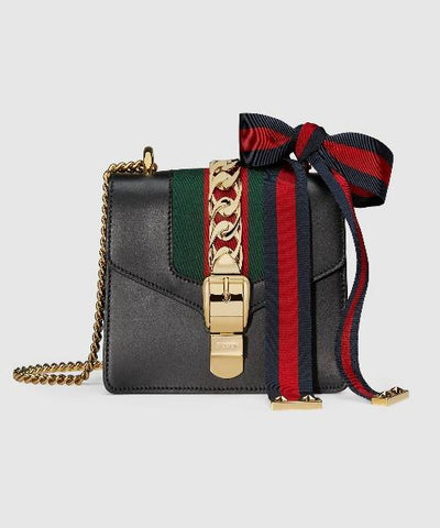 Gucci Sylvie Leather Mini Chain Bag Black