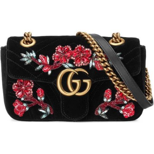Gucci GG Marmont Embroidered Velvet Mini Bag Blooms
