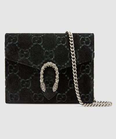 Gucci Dionysus GG Velvet Mini Chain Wallet Black Velvet