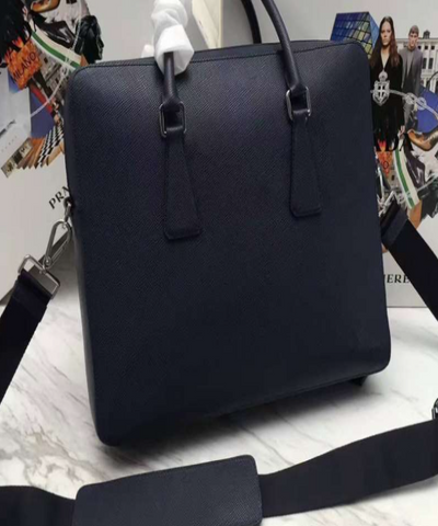 Prada Leather Briefcase Navy Blue