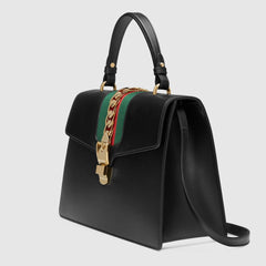 Gucci Sylvie Medium Top Handle Bag Black Leather