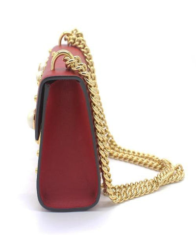 Gucci Padlock Shoulder Bag Red With Pearls