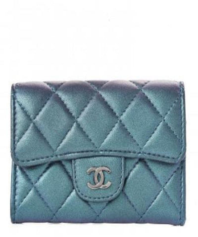 Chanel Classic Card Holder Grained Calfskin Iridescent Turquoise