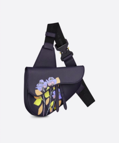 Dior Saddle Bag Navy Blue Grained Calfskin And Alex Foxton Floral