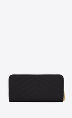 Saint Laurent Monogram Zip Around Wallet Black Grain De Poudre