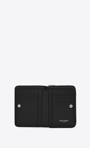 Saint Laurent Compact Zip Around Wallet Black Grain De Poudre