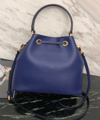 Prada Saffiano Leather Bucket Bag Blue