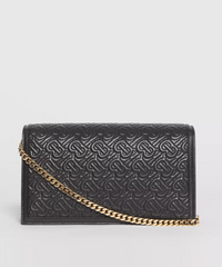 Burberry Small Quilted Monogram TB Envelope Clutch Black