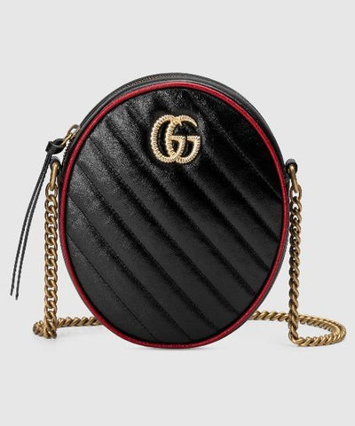 Gucci GG Marmont Mini Round Shoulder Bag Black Cerise
