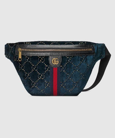 GG Velvet Belt Bag Dark Blue