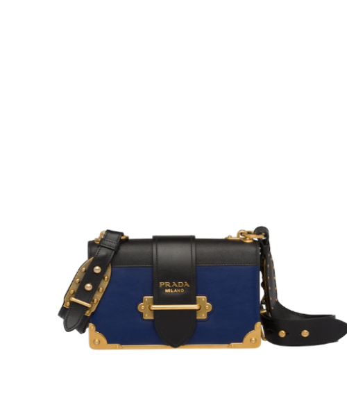 Prada Cahier Leather Shoulder Bag Blue