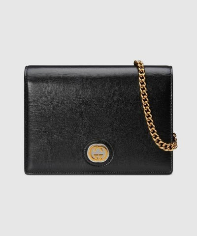 Gucci Leather Chain Card Case Wallet Gold/Black