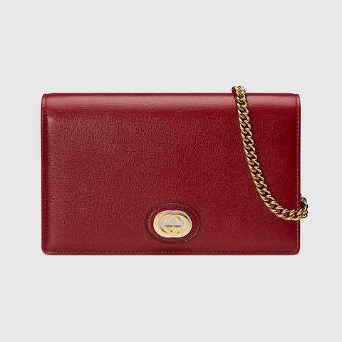 Gucci Leather Chain Card Case Wallet Red