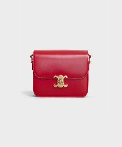 Celine Medium Triomphe Bag In Shiny Calfskin Red