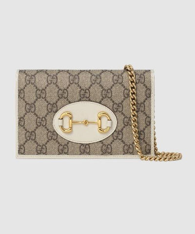 Gucci 1955 Horsebit Wallet With Chain GG Supreme White