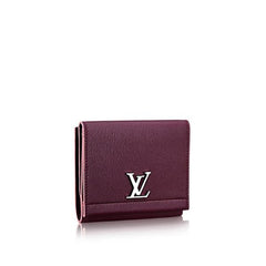 LV LockMe II Compact Wallet Taurillon Leather Prune<