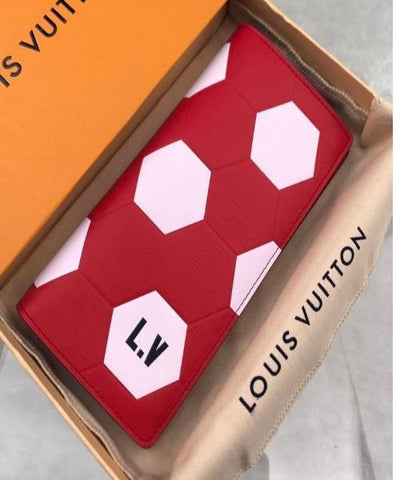 LV Brazza Wallet Epi Leather Hexagon Red