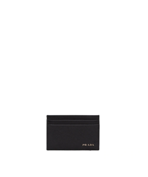 Prada Saffiano Leather Card Holder Metal Logo Black