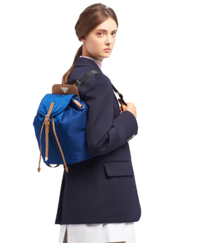 Prada Nylon And Saffiano Leather Backpack Blue