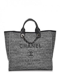 Chanel Deauville Fabric Tote Dark Gray