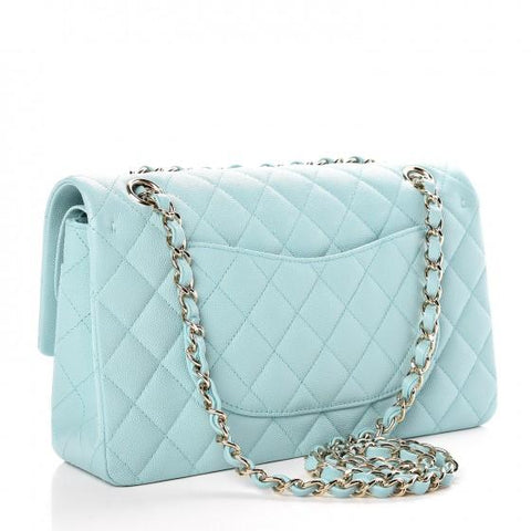 Chanel Medium Classic Handbag Pale Blue Gold-Tone Metal