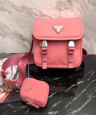 Prada Nylon And Saffiano Leather Shoulder Bag Pink
