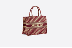 Dior Book Tote Bag In Embroidered Canvas Burgundy Dior Oblique