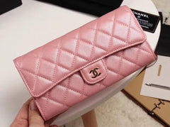 Chanel Classic Long Flap Wallet Lambskin Leather Pink
