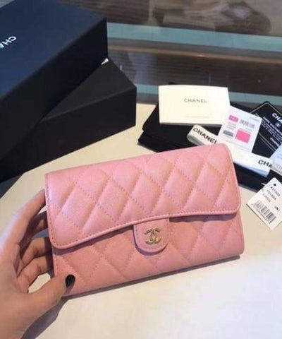 Chanel Classic Long Flap Wallet Lambskin Leather Pink