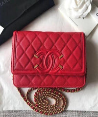 Chanel Wallet On Chain – WOC CC Filigree Red Grained Calfskin