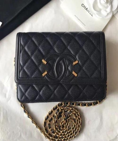 Chanel Wallet On Chain – WOC CC Filigree Black Grained Calfskin