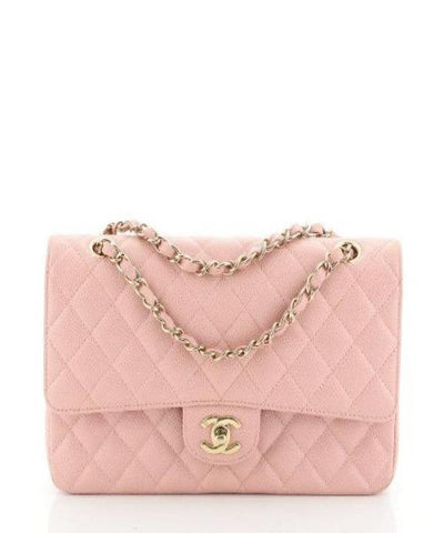 Chanel Caviar Quilted Medium Double Flap Bag Pink Silver-Tone