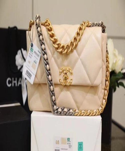 Chanel 19 Large Flap Bag Beige