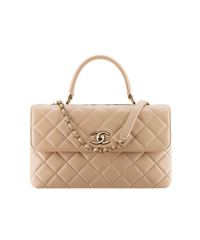 Chanel Flap Bag With Top Handle Lambskin Beige