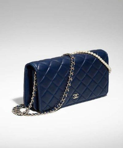 Chanel Pearl Wallet On Chain – WOC Classic Navy Blue Lambskin Gold-Toned