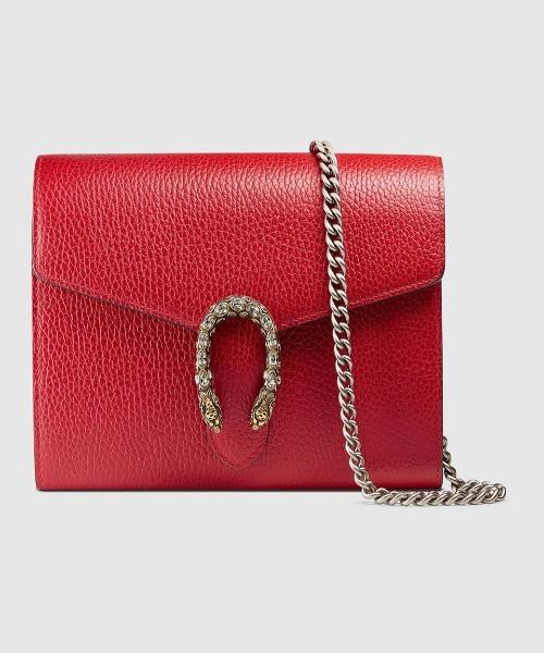 Gucci Dionysus GG Supreme Mini Leather Chain Bag Hibiscus Red