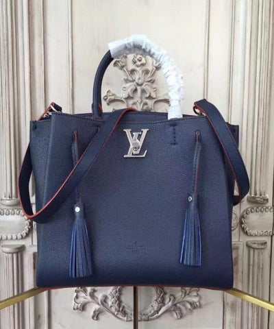 LV Lockmeto Handbag Luxury Leather Marine Rouge
