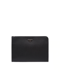 Prada Saffiano Leather Document Holder Triangle Logo Black