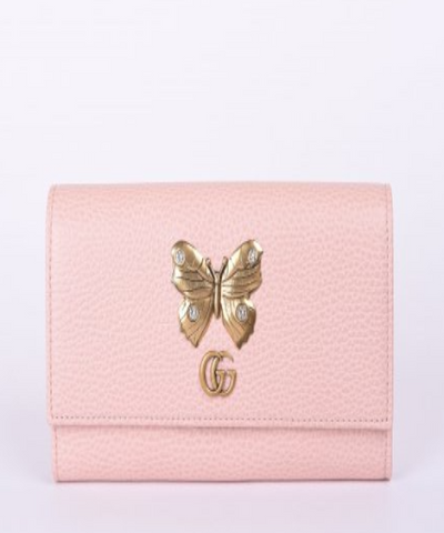 Gucci GG Leather Continental Wallet With Butterfly Light Pink