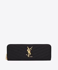 Saint Laurent Monogram Zip Around Wallet Black Grain De Poudre