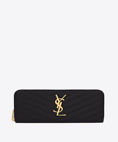 Saint Laurent Compact Zip Around Wallet Black Grain De Poudre