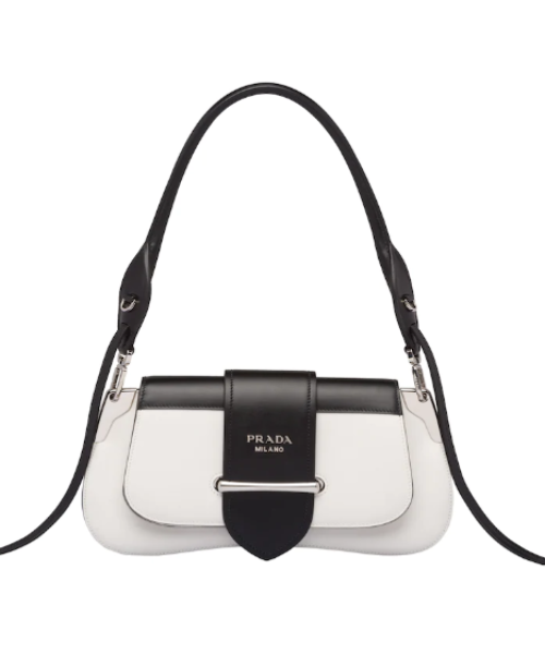 Prada Sidonie Leather Shoulder Bag White Black newlookbag