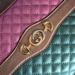 Gucci Laminated Leather Small Shoulder Bag Blue/Pink