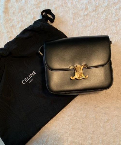 Celine Teen Triomphe Bag In Shiny Calfskin Black