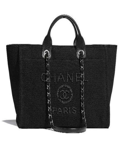 Chanel Deauville Fabric Tote Black/Gray